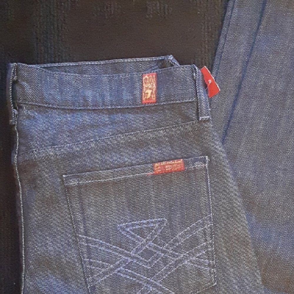 7 For All Mankind Women's Dark Blue Straight Jeans - Picture 2 of 9